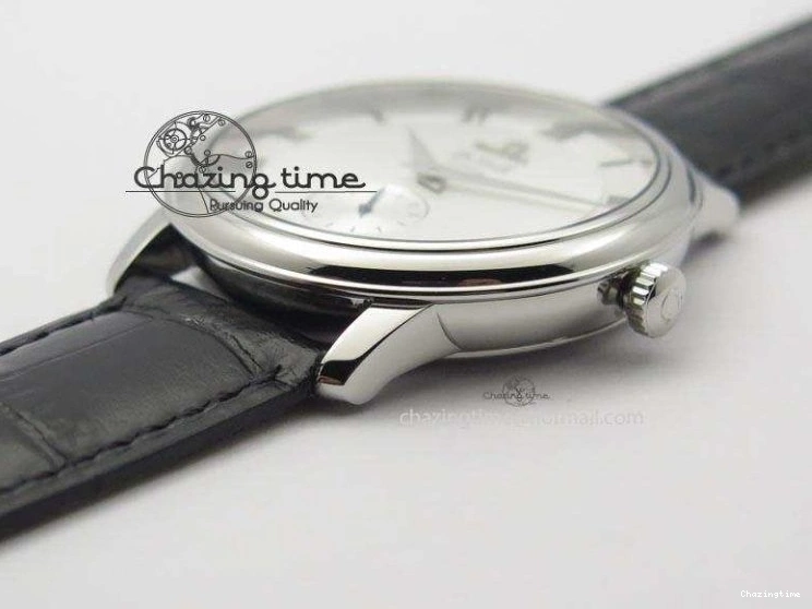 0814 De Ville MK 1:1 Best Edition SS White Dial On Black Leather Asian Seagull T1701 (Sec@6) Sporty 8244